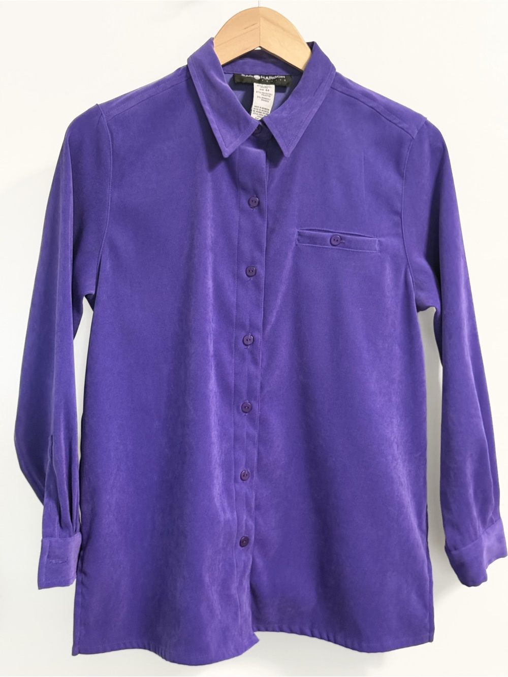Sag Harbor Petite Faux Suede Button Down Blouse Purple 8P Long Sleeve